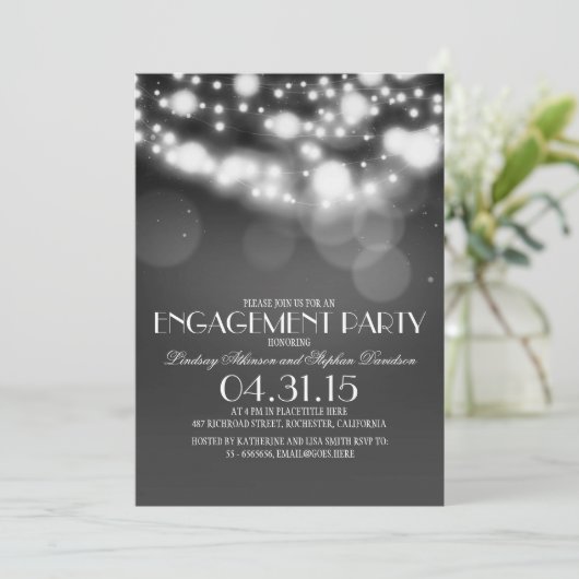 Glitter String Lights Engagement Party Kaart (Staand voorkant)