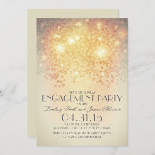 Glitter String Lights Engagement Party Kaart (Voorkant / Achterkant)