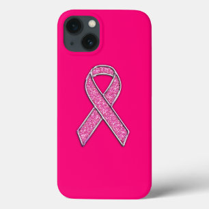 Glitter Style Pink Ribbon Awareness Design iPhone 13 Hoesje