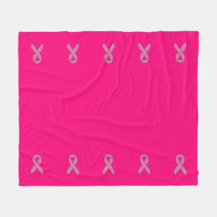 Glitter Style Pink Ribbon Awareness Fuchsia Fleece Deken