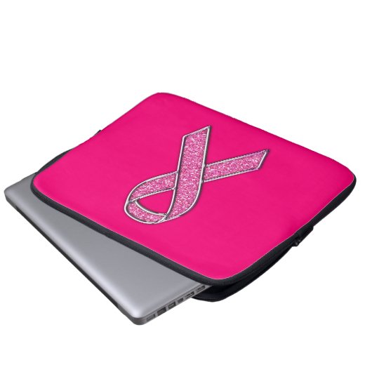 Glitter Style Pink Ribbon Awareness Fuchsia Laptop Sleeve (Voorkant onderkant)