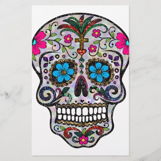 glitter Sugar Skull Briefpapier (Voorkant)