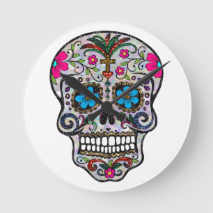 glitter Sugar Skull Ronde Klok
