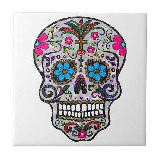 glitter Sugar Skull Tegeltje (Voorkant)