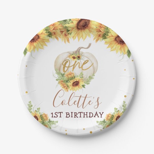 Glitter Sunflower Pumpkin 1st Birthday Bord (Voorkant)