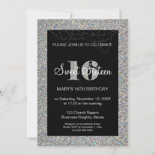 Glitter Sweet 16 Birthday Invitation Kaart