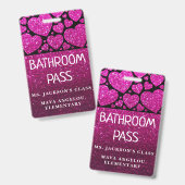 Glitter terug naar school Hearts Bathroom Hall Pas Badge (Front & Back)
