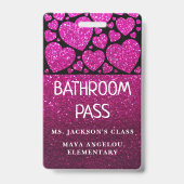 Glitter terug naar school Hearts Bathroom Hall Pas Badge (Back)