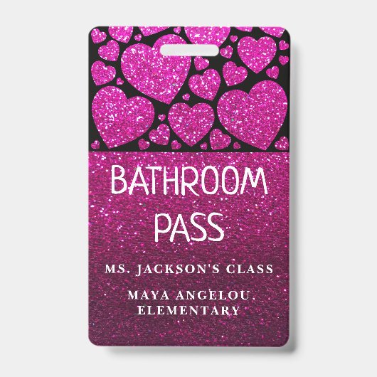 Glitter terug naar school Hearts Bathroom Hall Pas Badge (Front)