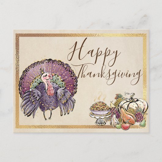 Glitter Thanksgiving Herfst Turkije en feast Briefkaart (Voorkant)