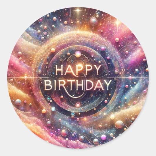 Glitter-thema verjaardag sticker (Voorkant)