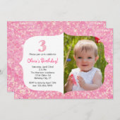 Glitter Third Birthday Invitation Kaart (Voorkant / Achterkant)