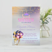 Glitter Tiara, Coctail, Silver Sweet 16 Party Kaart (Staand voorkant)