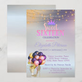 Glitter Tiara, Coctail, Silver Sweet 16 Party Kaart (Voorkant / Achterkant)