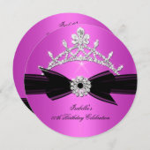 Glitter Tiara Hot Pink Diamond Bow 2 Kaart (Voorkant / Achterkant)