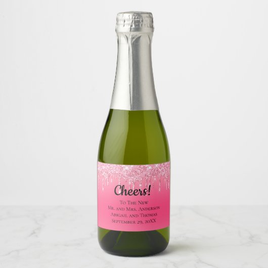 Glitter Trendy Wedding Sparkling Wijnetiket (Voorkant)