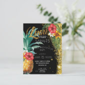 Glitter Tropical Flowers Graduparty Briefkaart (Staand voorkant)