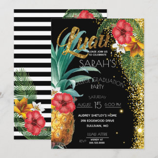 Glitter Tropical Flowers Graduparty Kaart