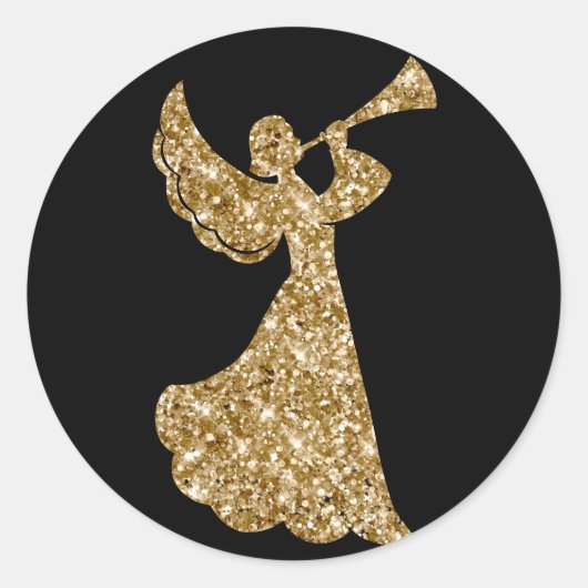 Glitter Trumpeting Angel Christmas Corporate Party Ronde Sticker (Voorkant)