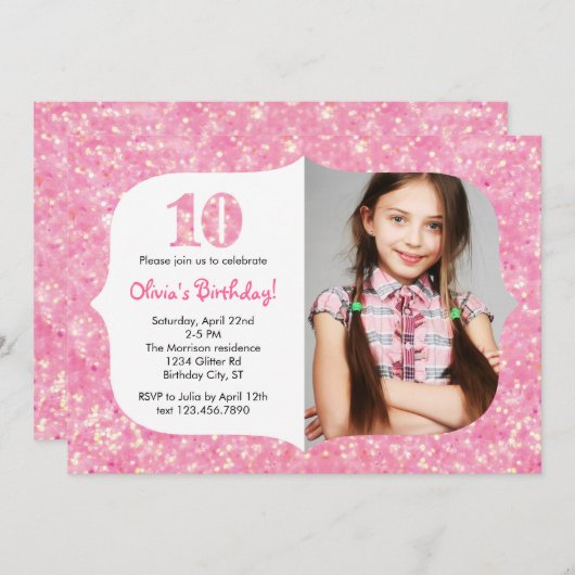 Glitter Ttiende verjaardag Uitnodiging (Voorkant / Achterkant)