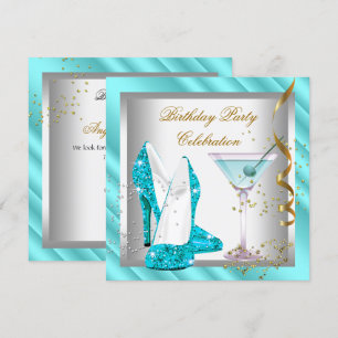 Glitter Turquoise Blauwe Hoge Hak Schoenen Gouden Kaart