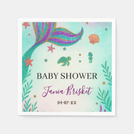 Glitter Turquoise Zeemeermin Baby shower Servet