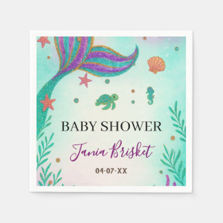 Glitter Turquoise Zeemeermin Baby shower Servet