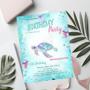 Glitter Turtle Zee Zomer Verjaardagsfeestje Kaart