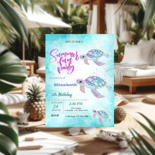 Glitter Turtle Zee Zomer Verjaardagsfeestje Kaart