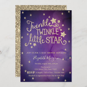 Glitter Twinkle Little Star Violet Baby shower Kaart