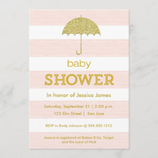 Glitter umbrella baby shower-uitnodiging - roze kaart