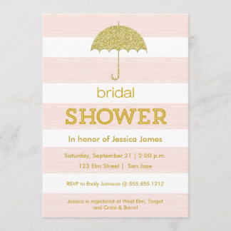 Glitter umbrella brudal doucheuitnodiging - roze kaart
