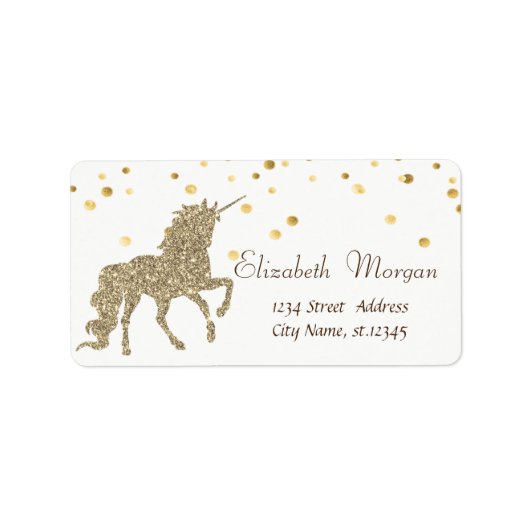 Glitter Unicor, wit, Faux Gold Foil Confetti Etiket (Voorkant)