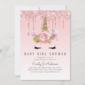 GLITTER UNICORN Baby GIRL Shower Pink Gold Kaart (Voorkant)