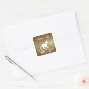 Glitter Unicorn en Stars Bedankt   Goud Vierkante Sticker