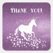 Glitter Unicorn en Stars Bedankt | Magenta Vierkante Sticker (Voorkant)