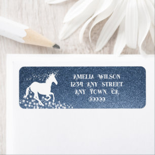 Glitter Unicorn en Stars Blauw etiket