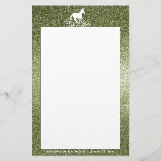 Glitter Unicorn en Stars | Groene bakkerij Briefpapier (Voorkant)