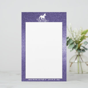 Glitter Unicorn en Stars Paarse banketbakkerij Briefpapier