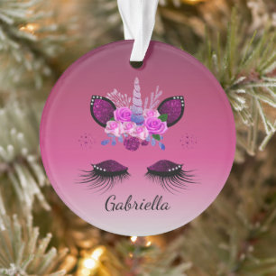 Glitter Unicorn Face met Eyelashes op maat Ornament