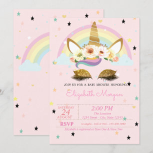 Glitter Unicorn Floral Rainbow-Baby shower Kaart