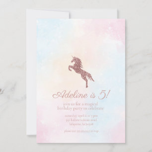 Glitter Unicorn Girl Birthday Party Invitation Kaart
