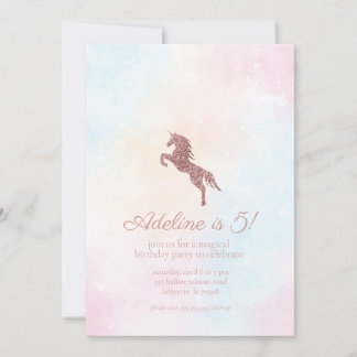 Glitter Unicorn Girl Birthday Party Invitation Kaart
