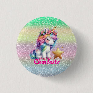 Glitter unicorn magische ster ronde button 3,2 cm