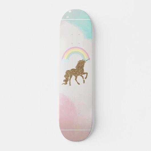 Glitter Unicorn, Regenboog Skateboard (Voorkant)