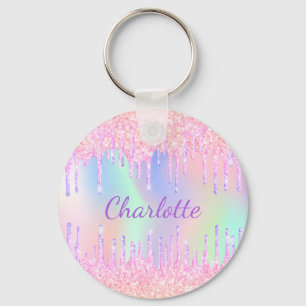 Glitter unicorn regenboogmonogram holografisch sleutelhanger