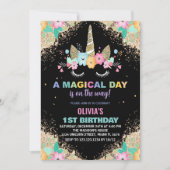 Glitter Unicorn Verjaardag Uitnodigingen (Voorkant)