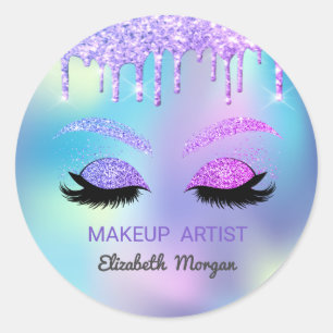 Glitter Valse Wimpers, Drips Holografisch Ronde Sticker