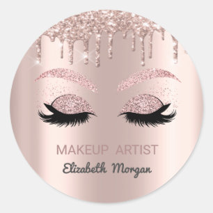 Glitter Valse Wimpers,Roze Gouden Druppels,Make-up Ronde Sticker