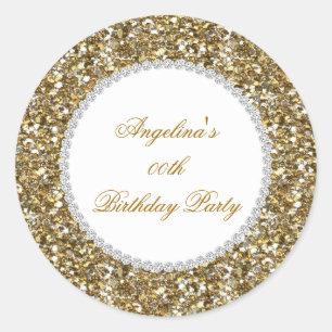 Glitter Verjaardagsfeest Gouden Diamant Trim Alle  Ronde Sticker
